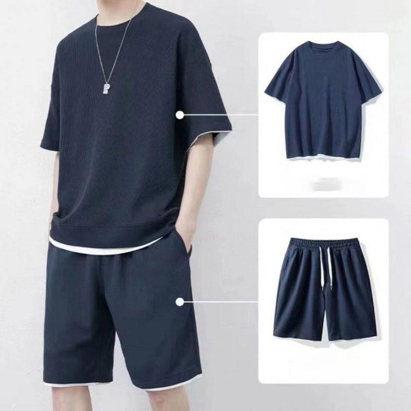A12 Waffle Shorts Set Navy Blue