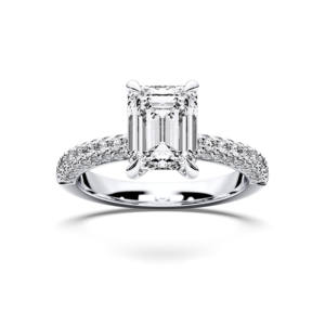 5.68 Carat E-F/VVS-VS (Centre 5.00CT) Moissanite Emerald & Round Cut Diamond Timeless Ring Made in Platinum For Her - Product Image 5