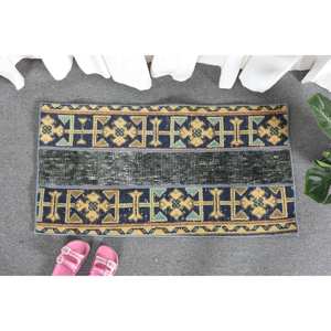 Vintage Turkish <b>Rug</b> 17' X 31' Handmade <b>Boho</b> Style Yellow Black Patchwork Design for Bedside Wool Material with Latex Backing - Product Image 4