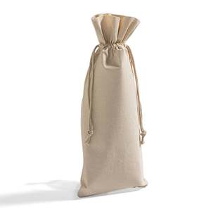 Sac en coton et jute pour bouteille de vin naturel, avec fermeture à cordon, biodégradable - Product Image 3