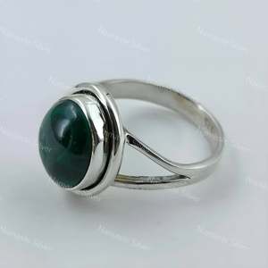 925 Sterling Silver Malachite <b>Ring</b> Natural Green Gemstone Handmade Oval <b>Statement</b> Promise Jewelry for April Birthstone Gift - Product Image 3