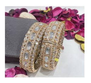 STUNNING SPARKLES Beautiful Stylish Trendy Designer <b>Gold</b> Plated Wedding Wear Openable <b>Bangles</b> Two Pair <b>Bangle</b> <b>Set</b> for Women - Product Image 1