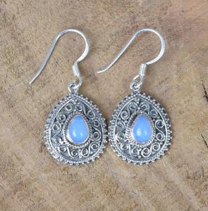 Joyas de piedras preciosas de opalita lechosa para mujer, pendientes de estilo bohemio de plata, joyería de plata de ley 925, pendientes hechos a mano de tendencia, regalo - Product Image 2