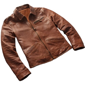 Autumn Men's Light Casual Style Brown Genuine Leather Jacket American Plus Size Real Natural Sheepskin Slim Fit Canvas Coat - Product Image 2