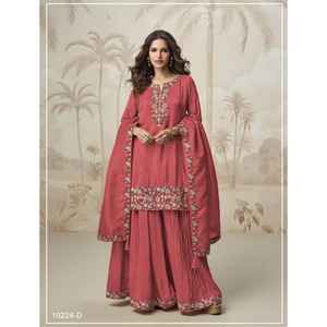 Kurti Plazzo en soie Simar romain lourd élégant avec un style moderne Dupatta pour une tenue de fête - Product Image 1