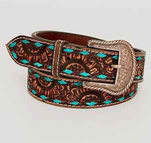 Cinturón de Cuero de Girasol de Alta Calidad, con Diseño Floral Repujado y Curvado, Acabado Antiguo, Pintado a Mano, a Precio de Mayoreo - Product Image 5