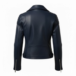 Veste de moto en cuir bleu marine pour femmes, approvisionnement en gros, design personnalisé, cuir véritable, vêtements de motard, style professionnel, vente en gros - Product Image 3