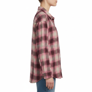 Chemise en flanelle à carreaux rose pour femme, manches longues, boutonnée, décontractée, pour l'hiver, OEM ODM en gros - Product Image 5