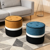 Pouf ottoman en chenille color block - Pouf rond capitonné - Tabouret de rangement décoratif pour canapé