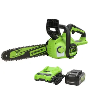 Greenworks 24V 12 Pulgadas Motosierra Sin Escobillas, motosierra herramientas, 4.0Ah USB Batería y Cargador Incluido