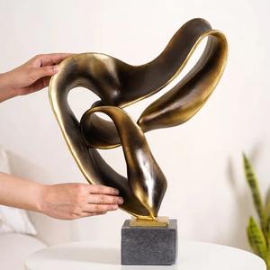 Sculpture abstraite en aluminium, statue d'art moderne, base carrée en pierre, durable, écologique, décoration de table, décoration de salon - Product Image 2