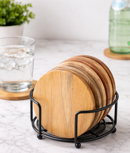 Sous-verres en bois naturel, ensemble de sous-verres en bois massif, sous-verres en bois faits à la main, sous-verres en bois de forme ronde, écologiques - Product Image 4