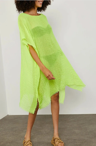 เสื้อคลุมอาบน้ำผู้หญิงสีเขียวนีออน แขนยาว คอกลม ลายโบโฮ สำหรับคลุมชุดว่ายน้ำ ชุดคลุมชายหาด - Product Image 4