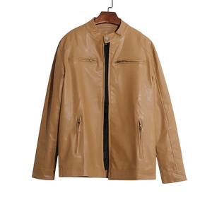 Chaqueta de Moto de lona de cuero genuino marrón sólido a la moda de invierno para hombre, chaqueta de manga larga con cremallera, forro polar informal, relleno de algodón, teñido liso - Product Image 1