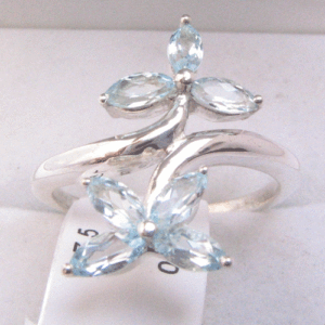 Anillo de Topacio Azul Cielo Natural para Mujer Shah Gems, Plata de Ley 925, Corte Marquesa, Geométrico, Chapado en Platino y Rodio, para Uso Diario - Product Image 1