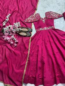 Nouvelle robe et pantalon de travail en soie Vichitra lourde à usage traditionnel avec séquence brodée avec collection Dupatta - Product Image 5