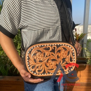 Hot Selling 2024 Women's Fashion Hand Tooled Leather Small Crossbody Bag Western Floral Genuine Leather Purses Cowhide <b>Handbags</b> - Product Image 1