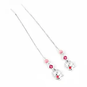 Boucles d'oreilles en argent 925 avec pierres précieuses roses, cadeau tendance pour femmes - Product Image 1