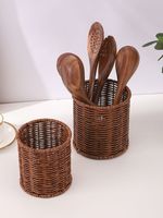 Porte-couverts décoratif en rotin tressé à la main en jacinthe de mer, 4 compartiments, luxe léger, écologique, pour cuillères et fourchettes