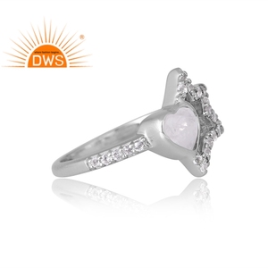 Design étonnant Bague en argent sterling 925 plaqué palladium lune arc-en-ciel naturelle et topaze blanche Fabricant de bijoux personnalisé - Product Image 4