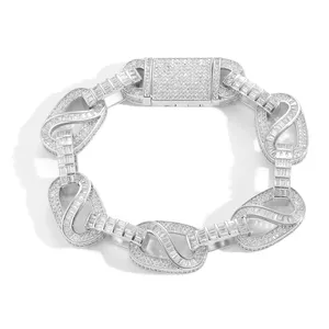 Cadena de eslabones cuadrados de circonio y plata de 15 mm al por mayor, joyería hip hop, collar de compromiso para hombres y mujeres, 9 pulgadas de longitud - Product Image 1