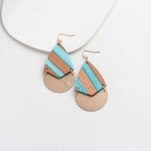 Pendientes colgantes simples y elegantes, colgante de barra geométrica de resina de madera, pendientes de madera, pasador bohemio Retro - Product Image 4