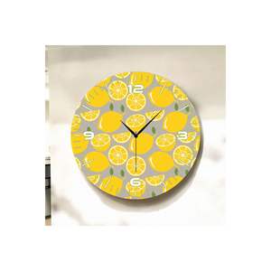 <b>Silent</b> 50cm Wooden Table <b>Wall</b> <b>Clock</b> with Yellow Lemon Pattern Print Gift Product - Product Image 2