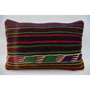 Coussin Kilim en laine multicolore 16x24 pouces Tapis tissé-Style écologique antidérapant amovible et lavable Vintage Foam Home Christmas - Product Image 1