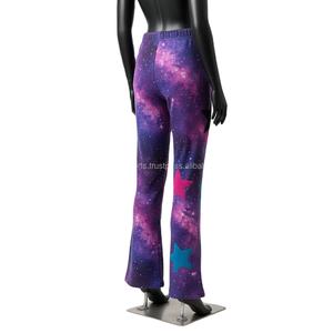 Pantalon évasé pour femme en polyester spandex premium 270 g/m², imprimé galaxie sur toute la surface, tissu extensible lisse, logo personnalisé, pantalon évasé pour femme - Product Image 5