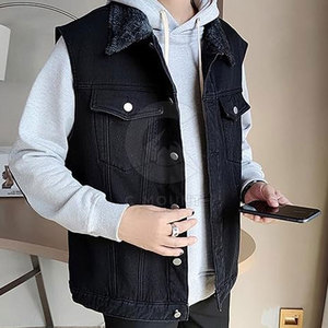 Turn Down Collar Hombres Jeans Chaleco Tallas grandes Jeans Chaleco Transpirable 100% Algodón Uso al aire libre Hombres Jeans Chaleco - Product Image 3