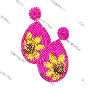 Pendientes Colgantes Florales de Aleación con Cuentas de Girasol Coloridas Hechos a Mano al por Mayor, Joyería de Alta Calidad para Mujer - Product Image 2