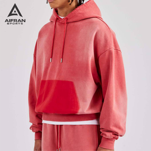 Sweat à capuche en coton Aifran Heavyweight 500gsm 600gsm, vintage, délavé à l'acide, fermeture éclair, épaules tombantes, délavé au soleil - Product Image 3