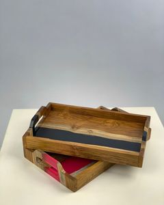 Plateau de service en bois de résine violet de luxe, poignées dorées en acrylique, plateau à charcuterie décoratif, cuisine, salle à manger, maison, hôtel, plateaux cadeaux - Product Image 6