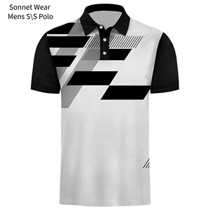 Polo à manches courtes pour homme, imprimé géométrique, séchage rapide, décontracté, tricoté en polyester, blanc et bleu - Product Image 2