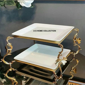 Nueva bandeja de metal con asa de mariposa en forma de barco única, juego de bandejas de servir de lujo con acabado plateado decorativo de almendra y pistacho - Product Image 2