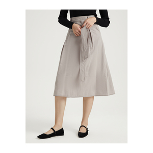 กระโปรงมิดิผ้าคอตตอนผสมคุณภาพสูงสำหรับผู้หญิงพร้อมเข็มขัด - Product Image 1