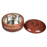 Boîte à chapati en bois massif, résistante aux micro-ondes et à l'eau, avec couvercle rabattable, récipient de rangement pour pain, pour chapati, naan, paratha, vaisselle