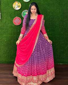 Designer Chent Crep Impression Numérique Broderie Travail Lehenga Choli Dupatta Tenue de Fête Traditionnelle pour Dames pour les Boutiques de Mode - Product Image 2