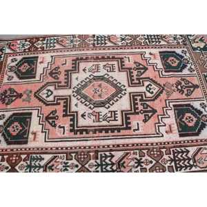 Turkish Vintage Rug, 4.3x6.6 ft Rug, <b>Brown</b> Pink Moroccan <b>Wool</b> Rug - Product Image 5
