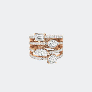 Bague de déclaration large multi-rangs en or massif avec diamants de formes variées 2.75 carats au total, sertie pavé et griffes, coupe fantaisie, pour femme, idéale pour un anniversaire - Product Image 5