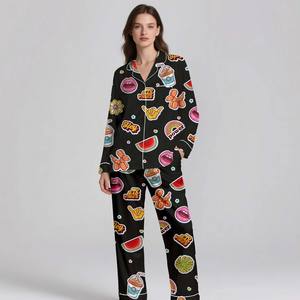 Elegant Adult <b>Silk</b> Satin Sleepwear Lightweight Digital Printed Pajamas Set Soft Smooth Breathable Luxury Nightwear - Product Image 5