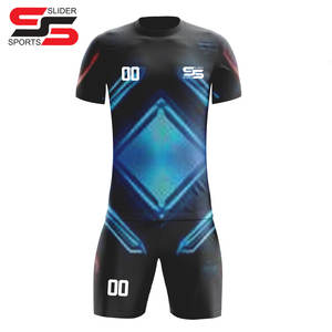 Logotipo personalizado Hombres Deportes Uniformes Camiseta de fútbol Azul Amarillo Envío de la gota Camiseta de fútbol Kit de fútbol Jersey de fútbol Set - Product Image 3