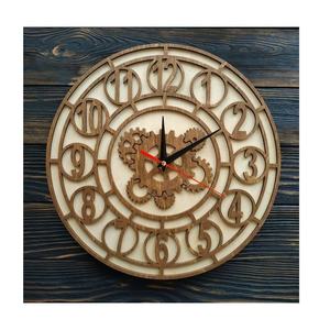 Horloge murale européenne moderne de luxe imitation antique en MDF avec finition bois, grande et ronde, pour la maison, l'hôtel, technique de peinture décorative - Product Image 4