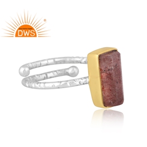 Dernière tendance en argent Sterling fin naturel fraise Quartz pierres précieuses bague empilable bijoux personnalisés pour les femmes cadeau pour elle - Product Image 2