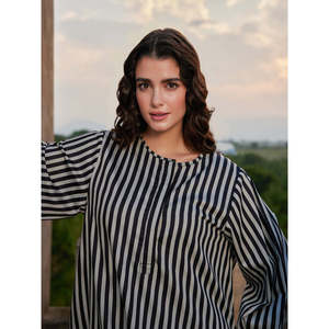 Vestido Kurta Berber Elegante a Rayas, Largo hasta el Suelo, para Mujer, con Cierre y Detalles de Diamantes - Product Image 6