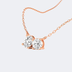 Collar con Colgante de Diamantes Toi et Moi de 1.00CTW, Oro de 14k, Diamantes Cultivados en Laboratorio, Corte Redondo y Ovalado, Color D, Joyería de Dos Piedras para Mujer - Product Image 4