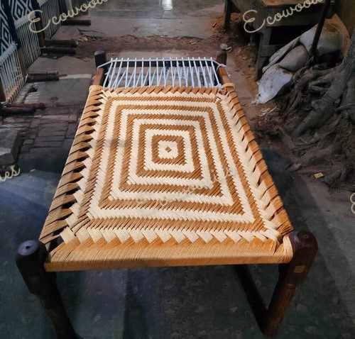 Traditional Indian Charpai Handcrafted Rustic Wooden Day Bed with Strong Rope Perfect for Home and Garden Use Bone Inlay Console