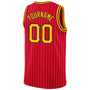 Maillot de basketball authentique personnalisé rouge et blanc sans manches, respirant, en tissu 100 % polyester, avec techniques d'impression blanc-or - Product Image 6