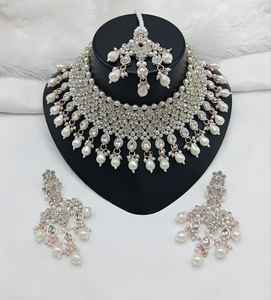 Gold Plated Brass Zircon <b>Bridal</b> <b>Jewelry</b> <b>Set</b> Choker Necklace Drop Earrings Tikka High Quality Party Wedding Gift Ethnic <b>Jewelry</b> - Product Image 1