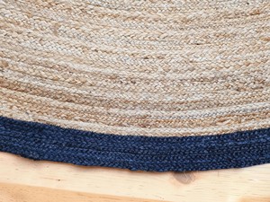 <b>Round</b> Jute Area Rug with Navy Border Handcrafted Modern Flat Pile Non-Slip for Dining Room - Product Image 3